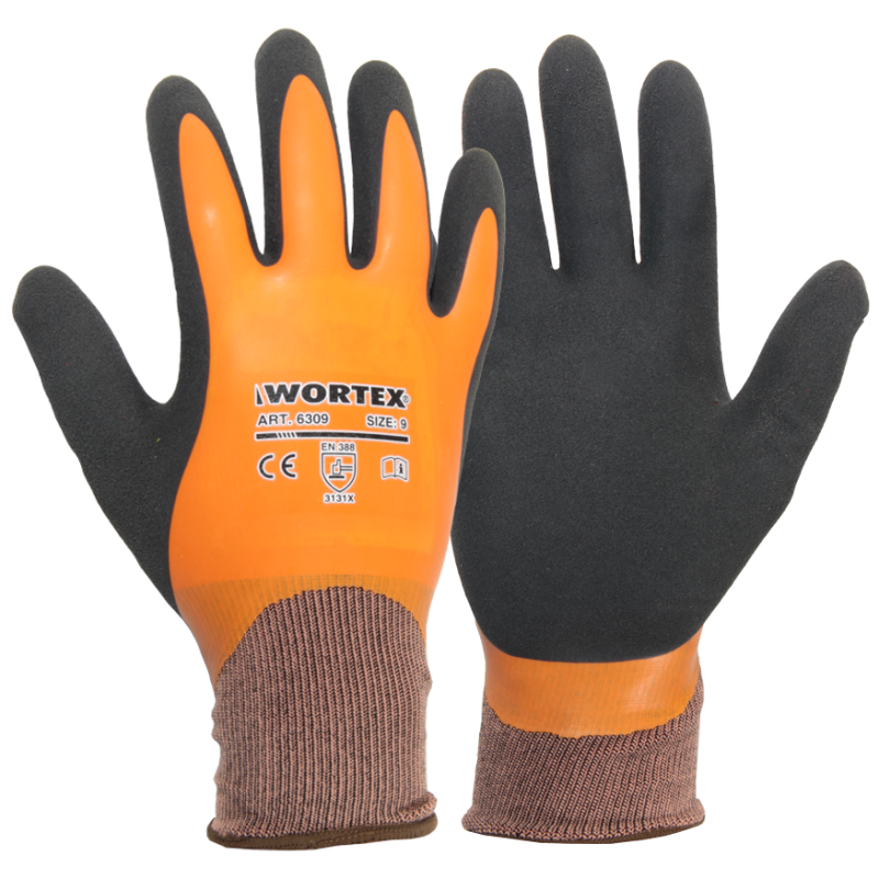 WORTEX 630 Double-Latex-Coated Gloves – palm and back view