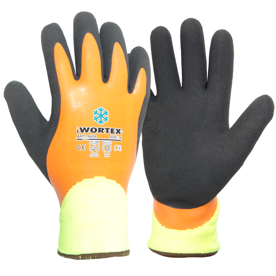 WORTEX 660 Waterproof Latex Winter Gloves – palm and back view