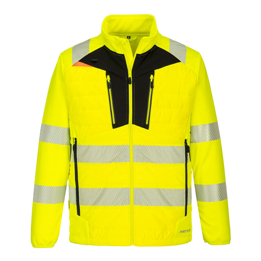 Portwest DX473 – DX4 Hi-Vis Hybrid Baffle Jacket – front view, yellow