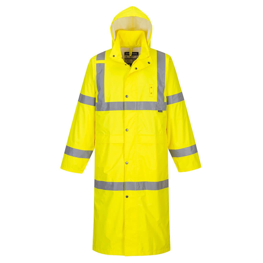 Portwest H445 Hi-Vis Raincoat – 122 cm – front view, yellow