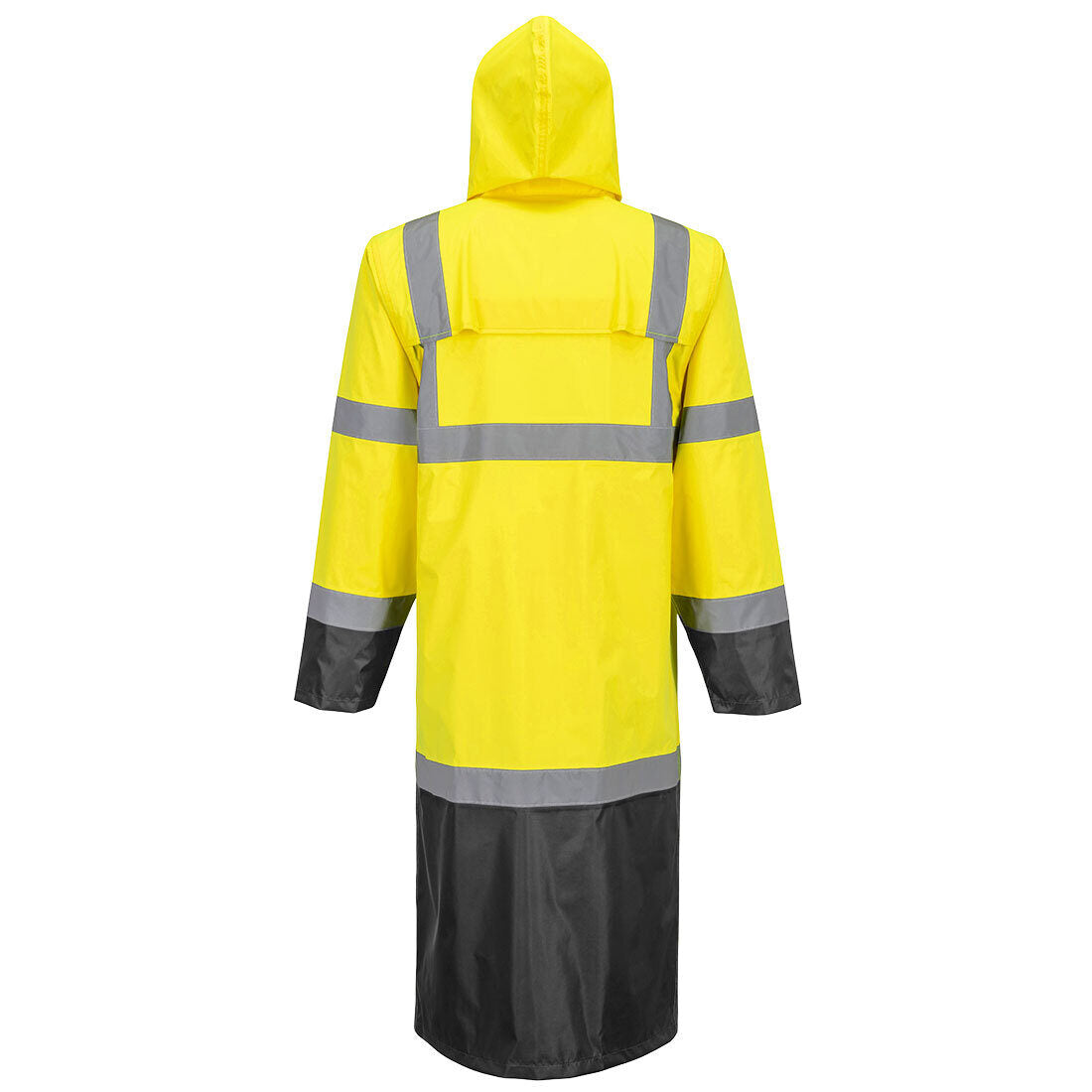 Portwest H446 Hi-Vis Contrast Raincoat – 122 cm – back view, yellow/black