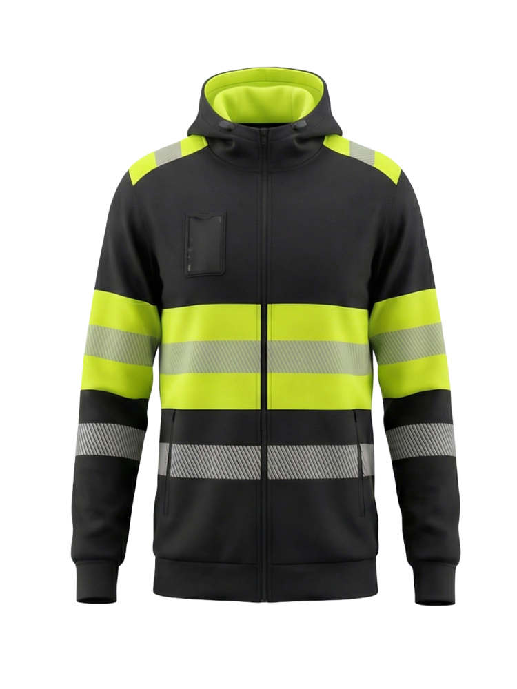 BoSafety DELAVER Hi-Vis Class 1 Hooded Fleece Jacket – product photo, black/yellow