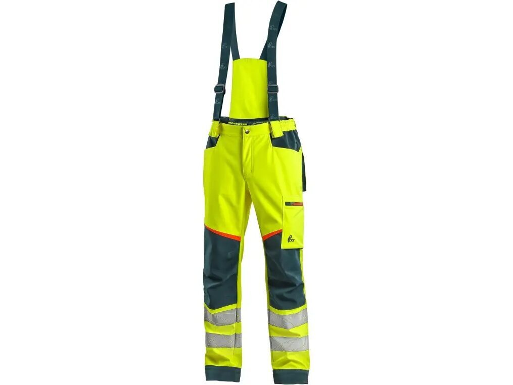 CXS BEDFORD Hi-Vis Softshell Bib Trousers – product photo, hi-vis yellow/blue
