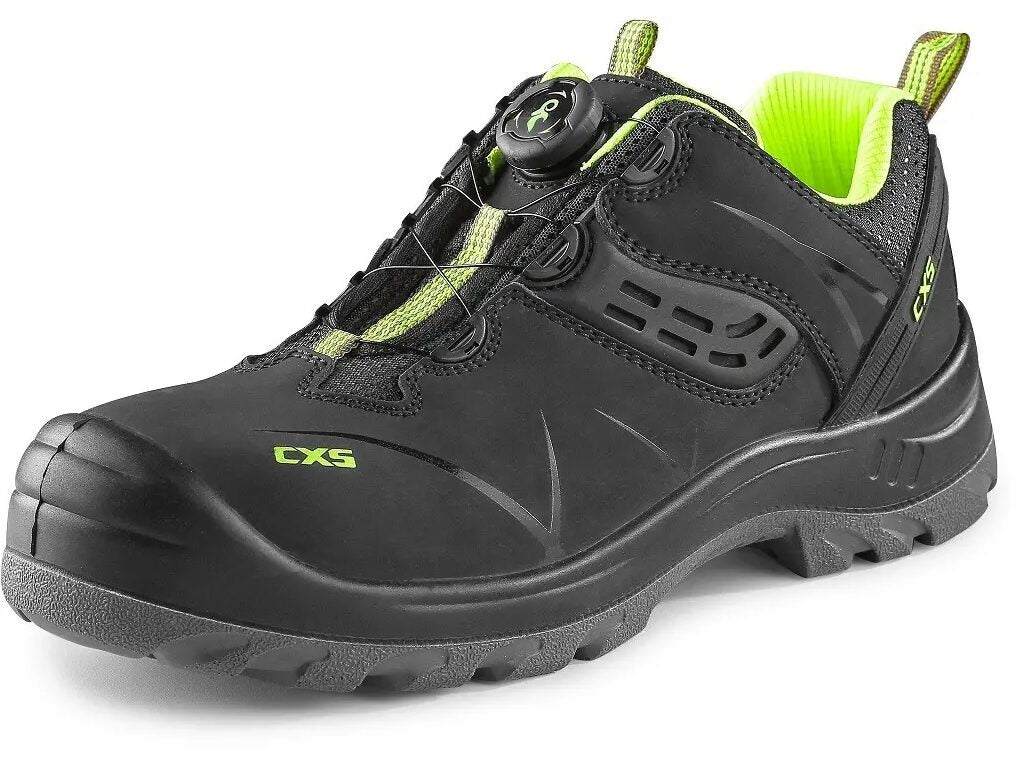 CXS UNIVERSE CLOUD S3S Safety Shoes – product photo, black with green and hi-vis accents