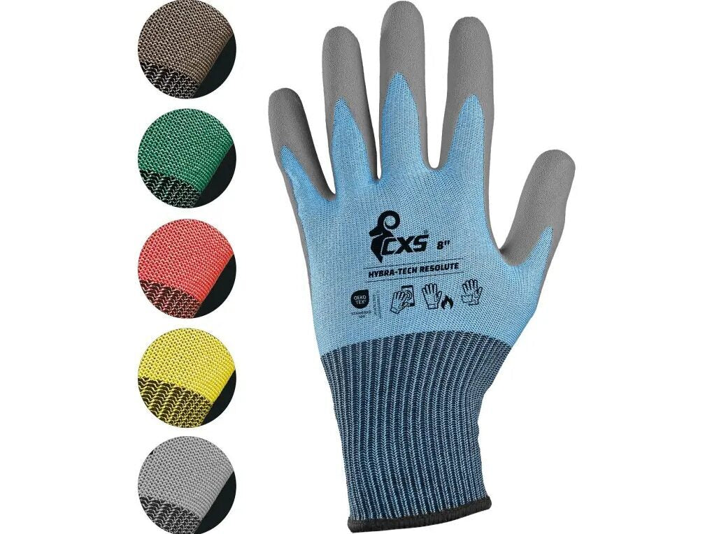 CXS HYBRA-TECH RESOLUTE Latex-Coated Gloves – palm and back view