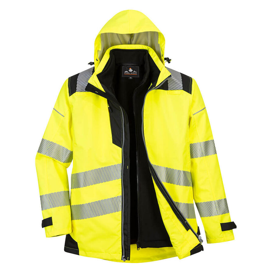 Portwest PW365 – PW3 Hi-Vis 3-in-1 Jacket – front view, yellow