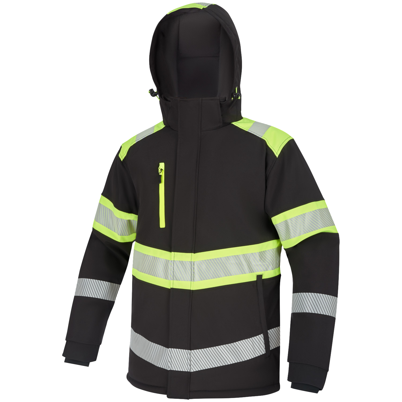 STEPO MICHIGAN Hi-Vis Winter Softshell Jacket – front view, black/yellow