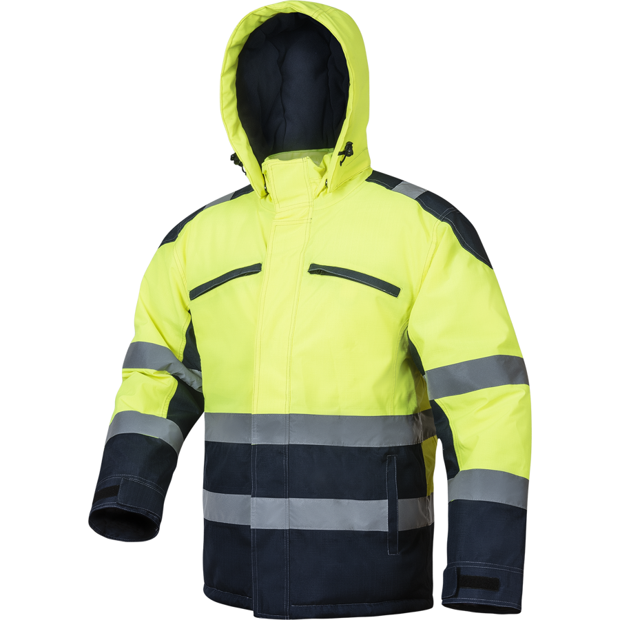 STEPO AVIATOR Hi-Vis Winter Work Jacket – front view, yellow/dark blue