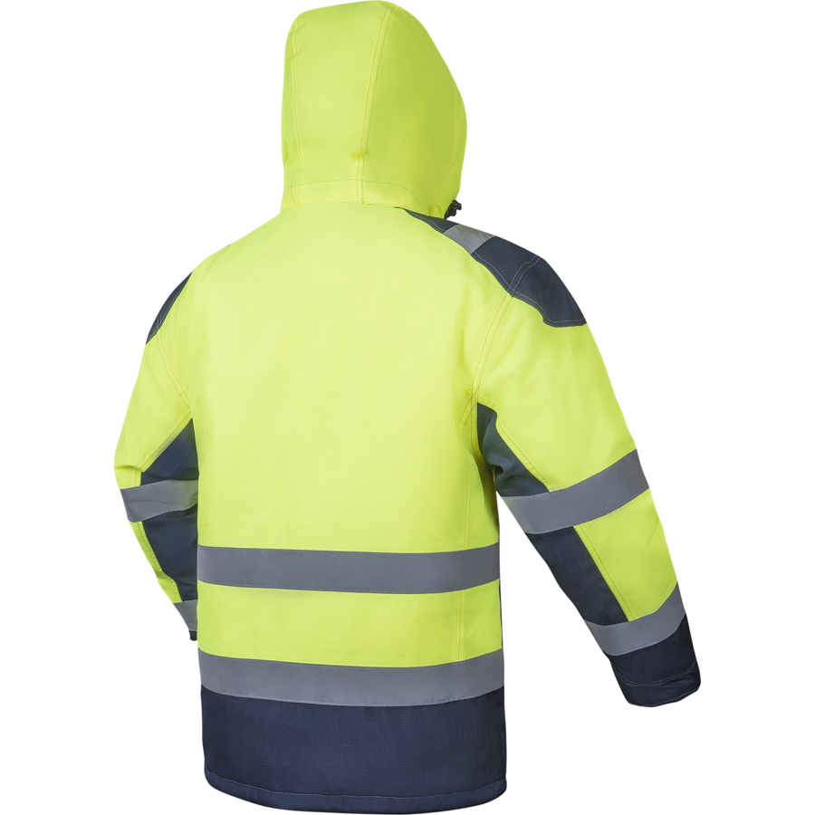 STEPO AVIATOR Hi-Vis Winter Work Jacket – back view, yellow/dark blue