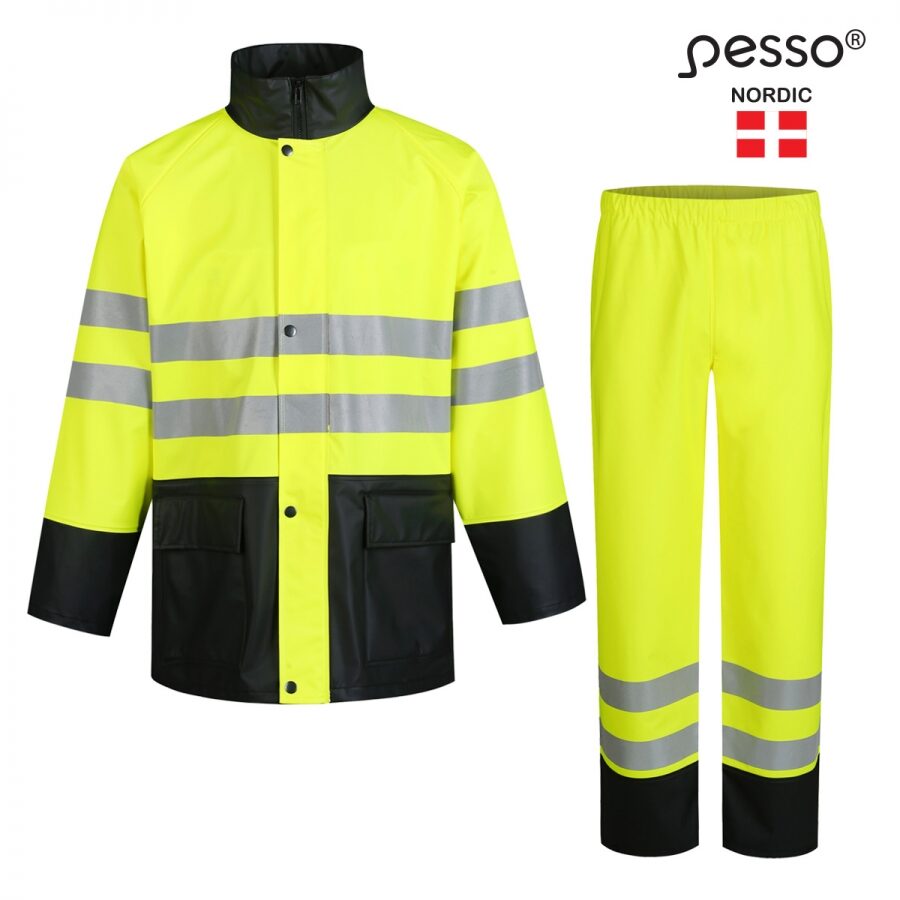 Pesso GPUHV3205 Hi-Vis Rain Suit – front view, yellow