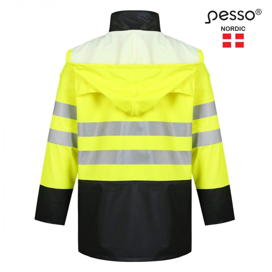 Pesso GPUHV3205 Hi-Vis Rain Suit – back view, yellow