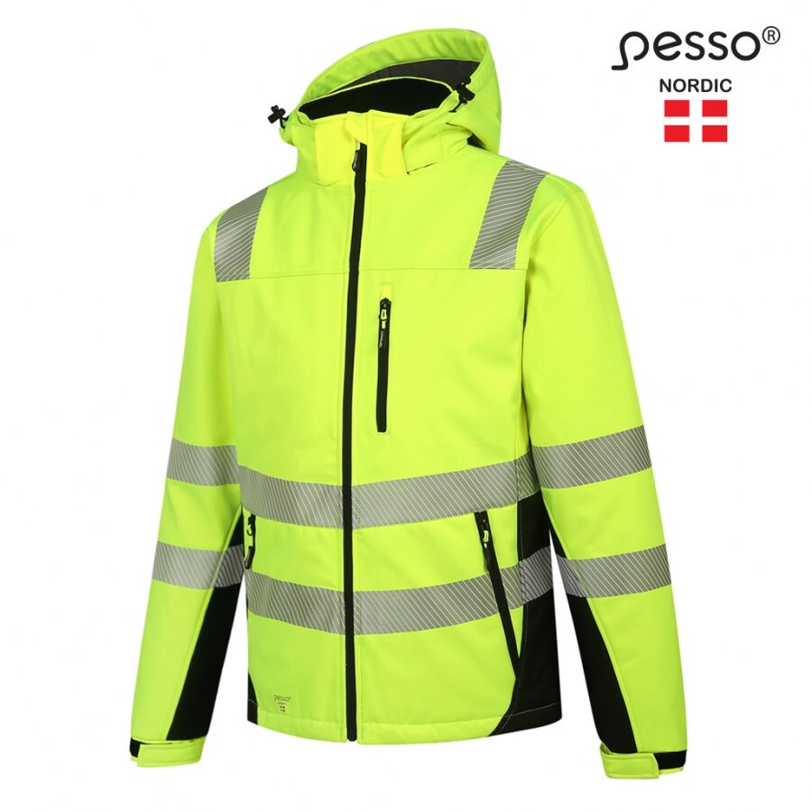 Pesso CALGARY Hi-Vis Winter Softshell Jacket – front view, yellow