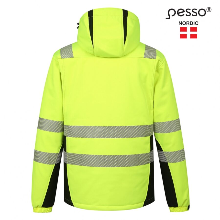 Pesso CALGARY Hi-Vis Winter Softshell Jacket – back view, yellow