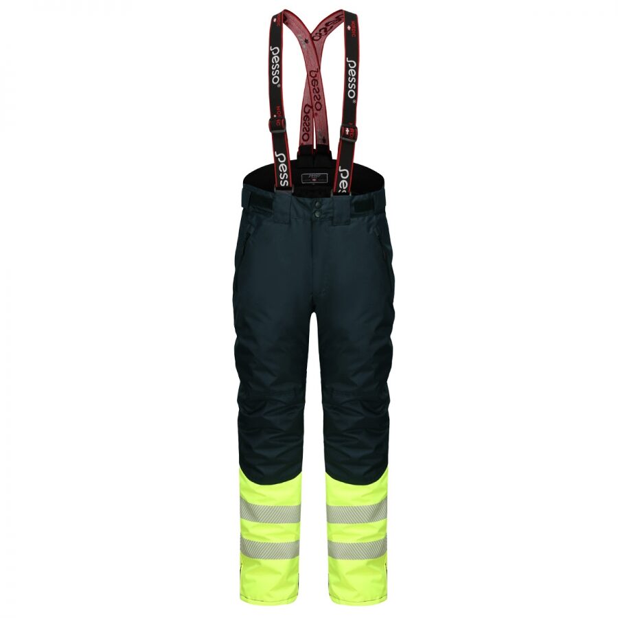 Pesso BARNABI HVM Hi-Vis Winter Bib Trousers – product photo, hi-vis yellow/navy