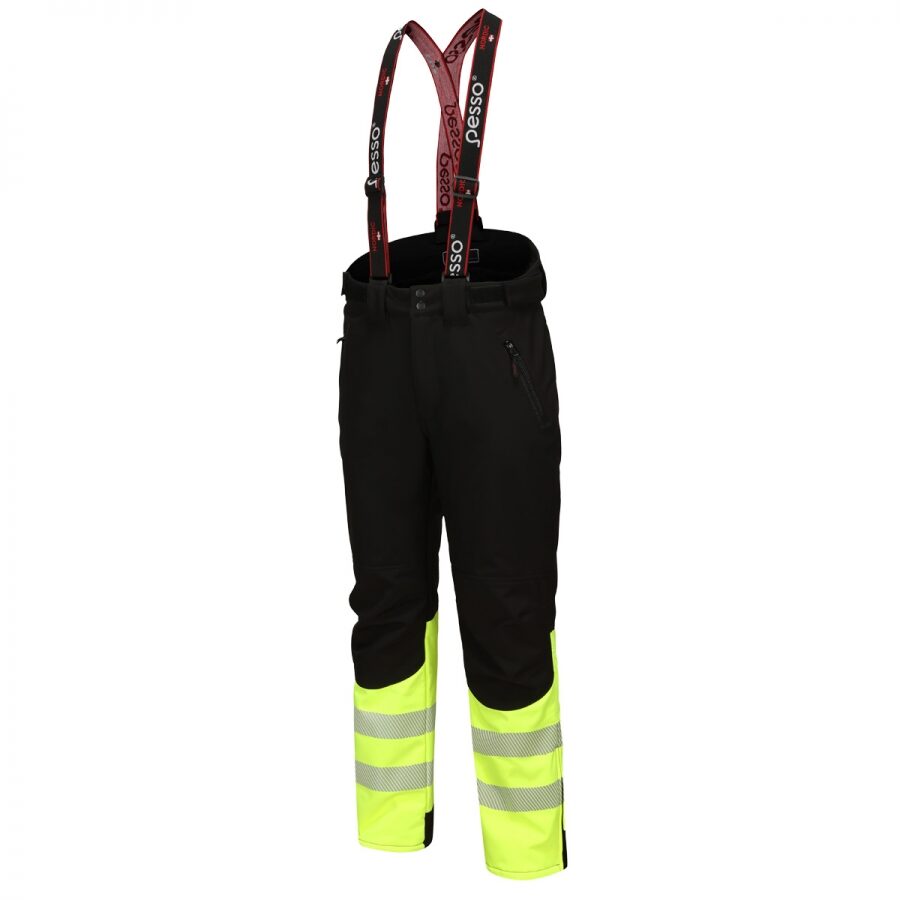 Pesso BARNABI HVJ Hi-Vis Softshell Winter Trousers – product photo, hi-vis yellow/black
