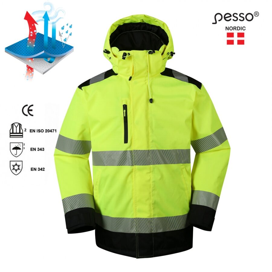 Pesso ARIZONA Hi-Vis Waterproof Winter Jacket – front view, yellow/black
