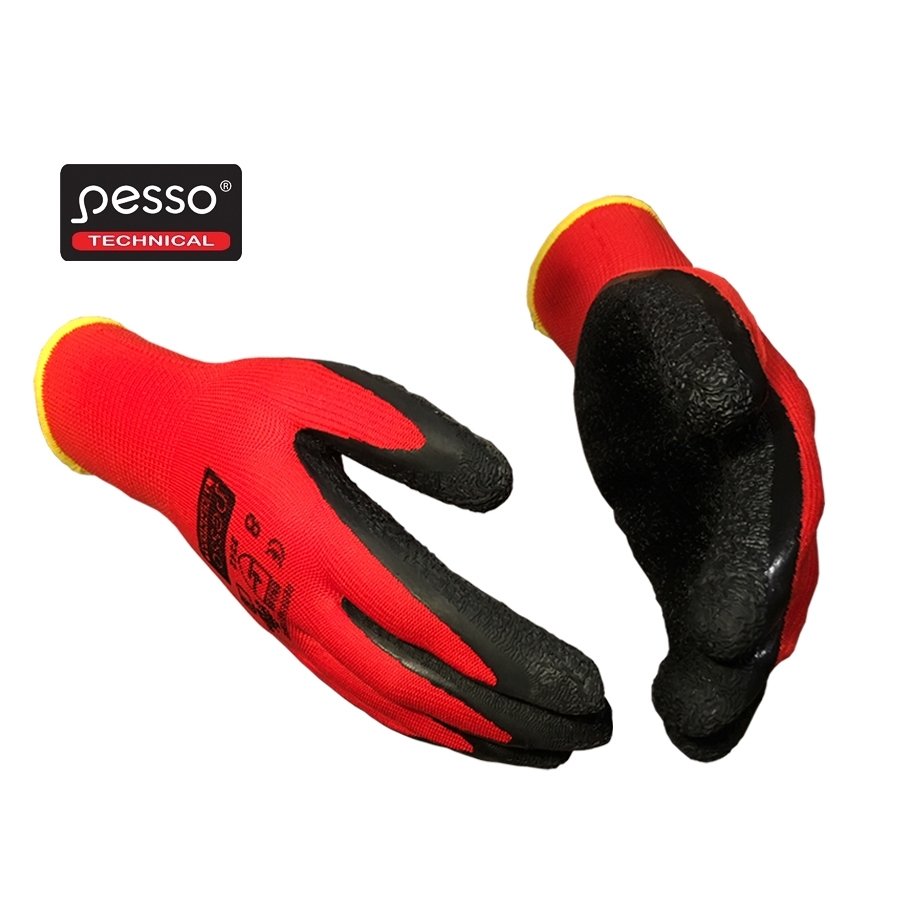Pesso RED STAR Latex-Coated Work Gloves – palm and back view