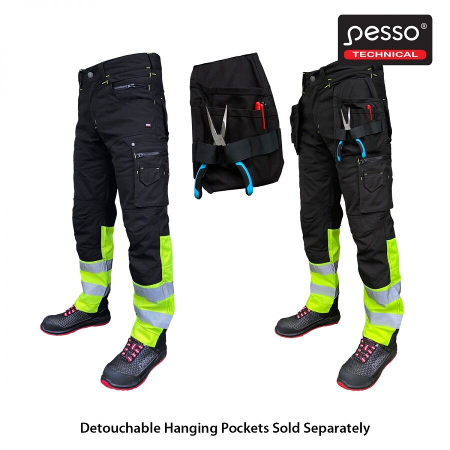 Pesso CANVAS KDCJG Hi-Vis Work Trousers – product photo, hi-vis yellow/black