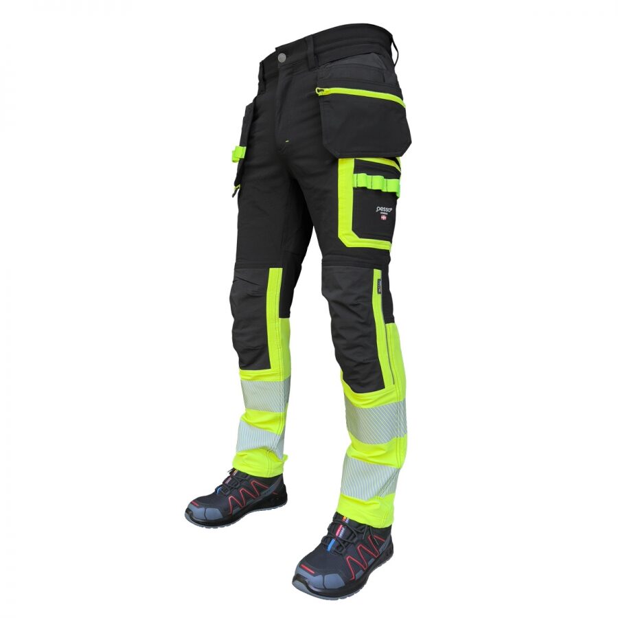 Pesso JUPITER FLEX FIT KD175HVG Hi-Vis Stretch Work Trousers – product photo, yellow/black