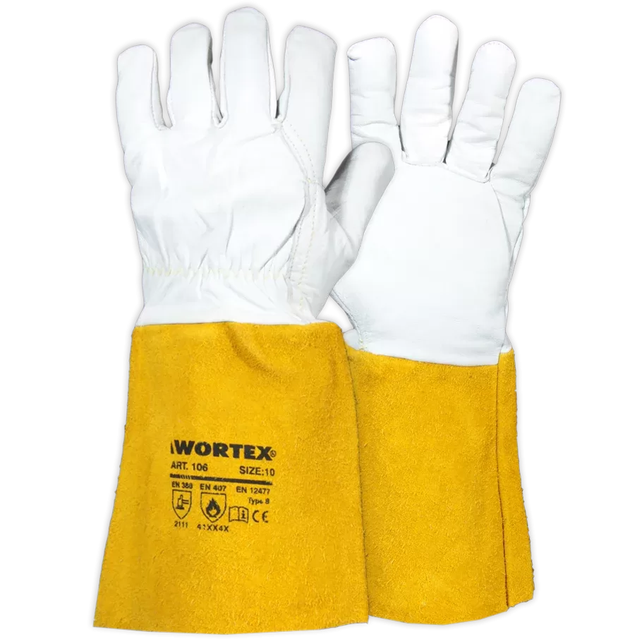 WORTEX 106 TIG Leather Welding Gloves – palm and back view